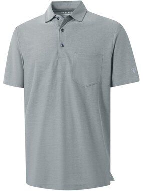 Mens Dark Blue Heather Pocket Polo Lightweight Moisture Wicking Stretch Shirt UV